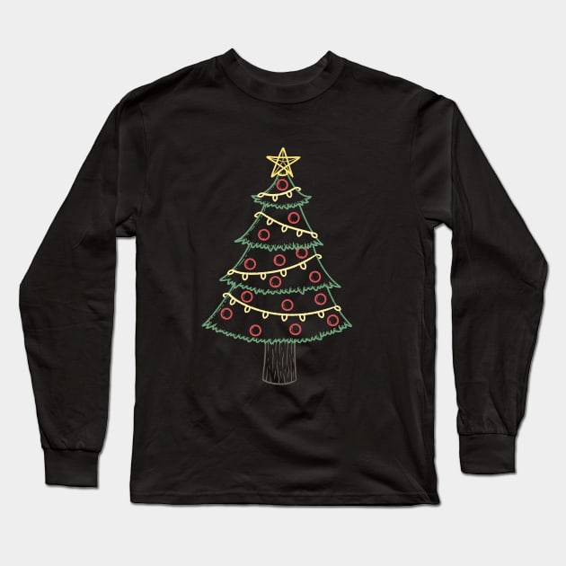 Christmas Tree Colored lineart version Long Sleeve T-Shirt by KammyBale